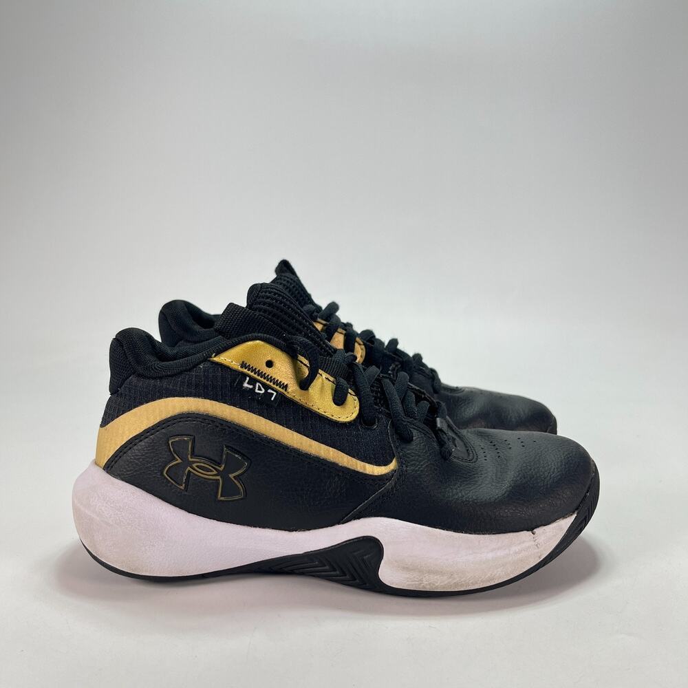 Under Armour Lockdown 7 Black Gold Basketball Shoes 3028513-001 Youth Size 4Y